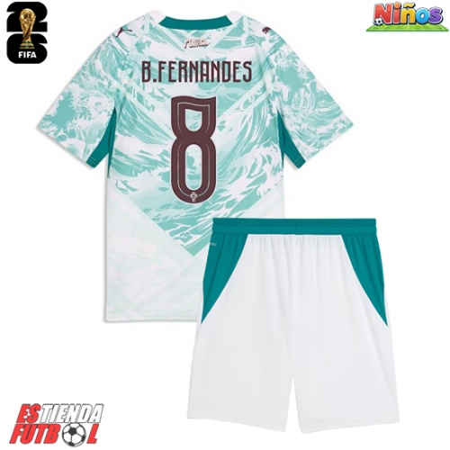 Portugal Bruno Fernandes #8 Segunda Equipación Niños Mundial 2026 Manga Corta (+ Pantalones cortos)